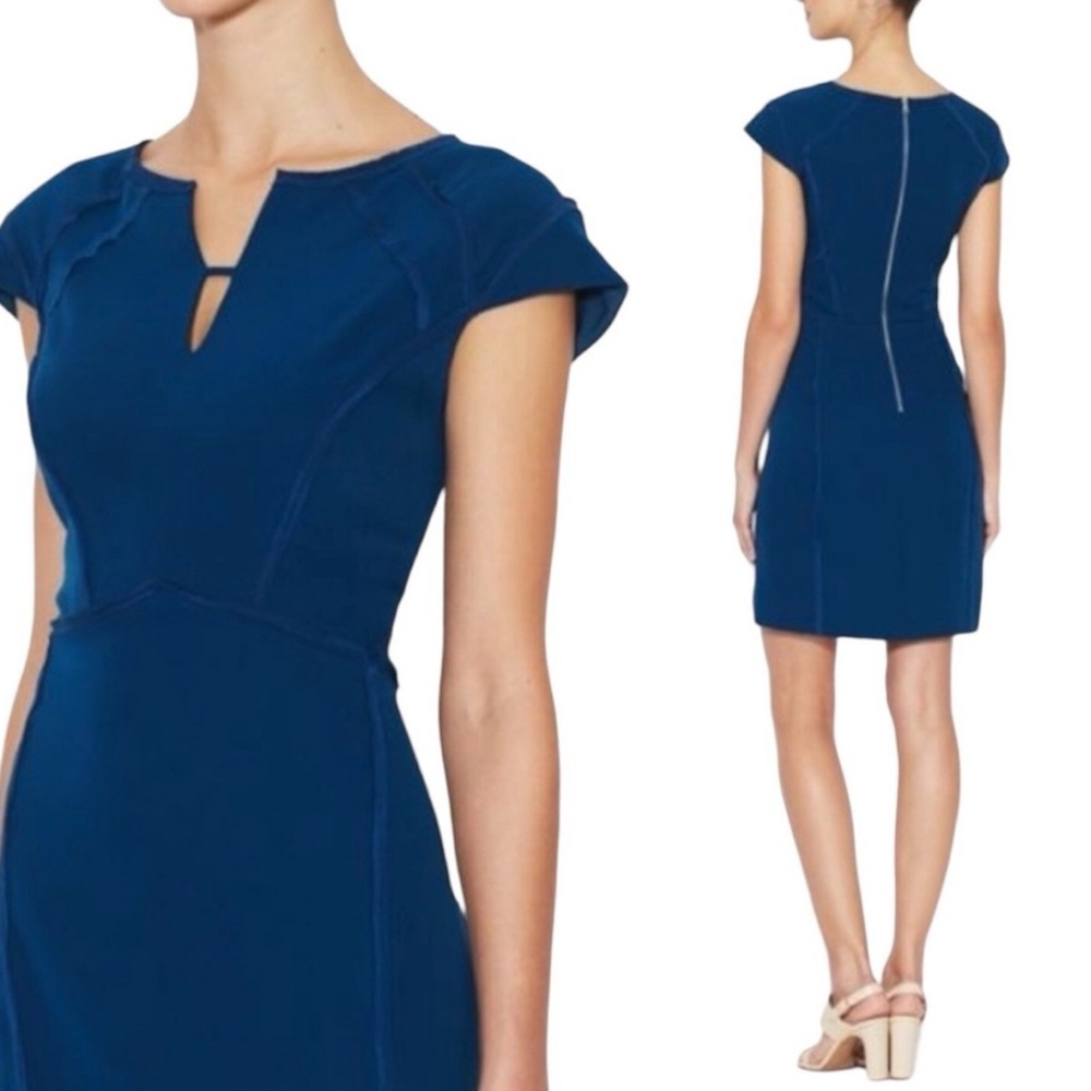 Rebecca Taylor Teal Blue Short Sleeve Lined Sheath Dress. Size 2